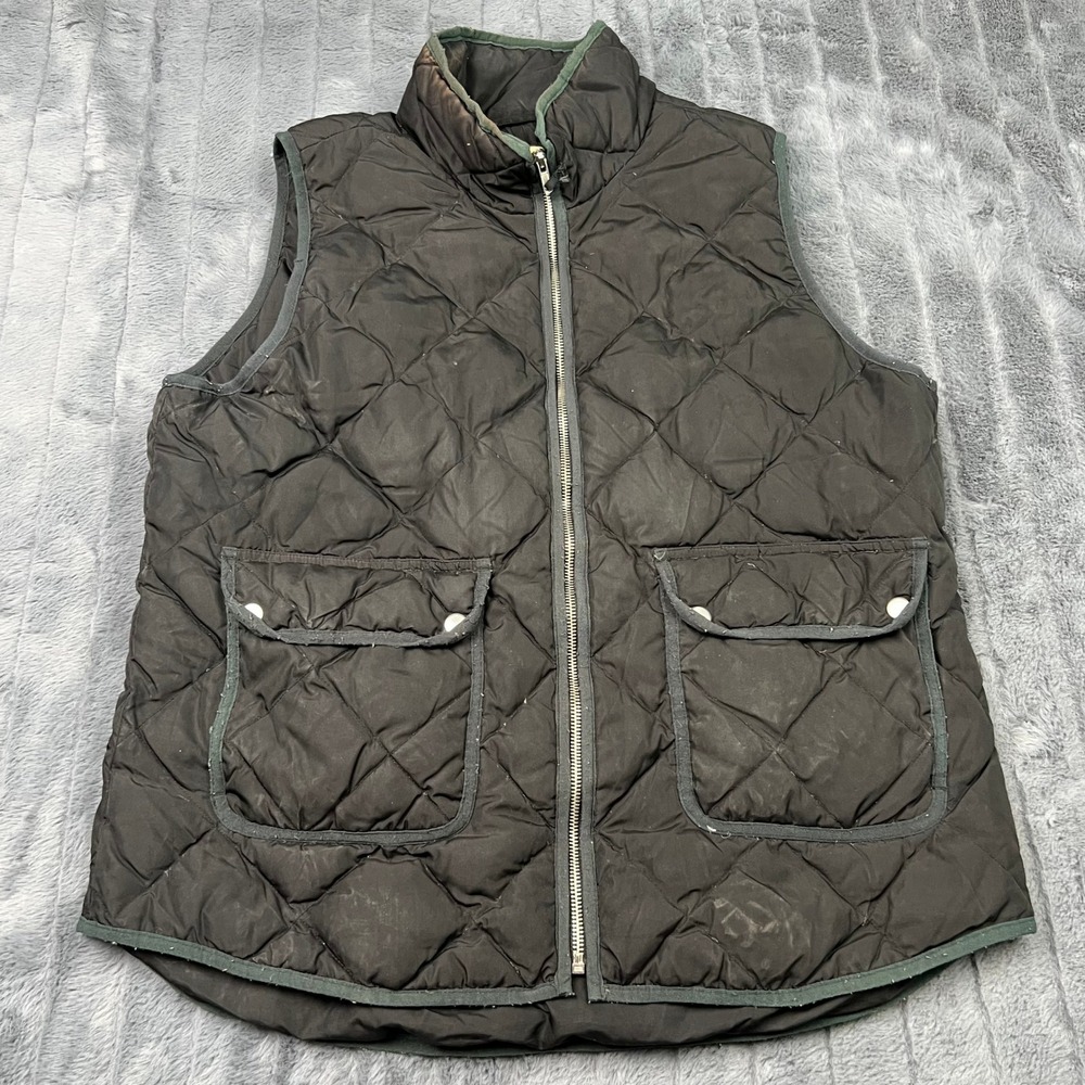 Woolrich Mens Diamond Quilted Down Puffer Vest Black Green XL Full Zip 11787